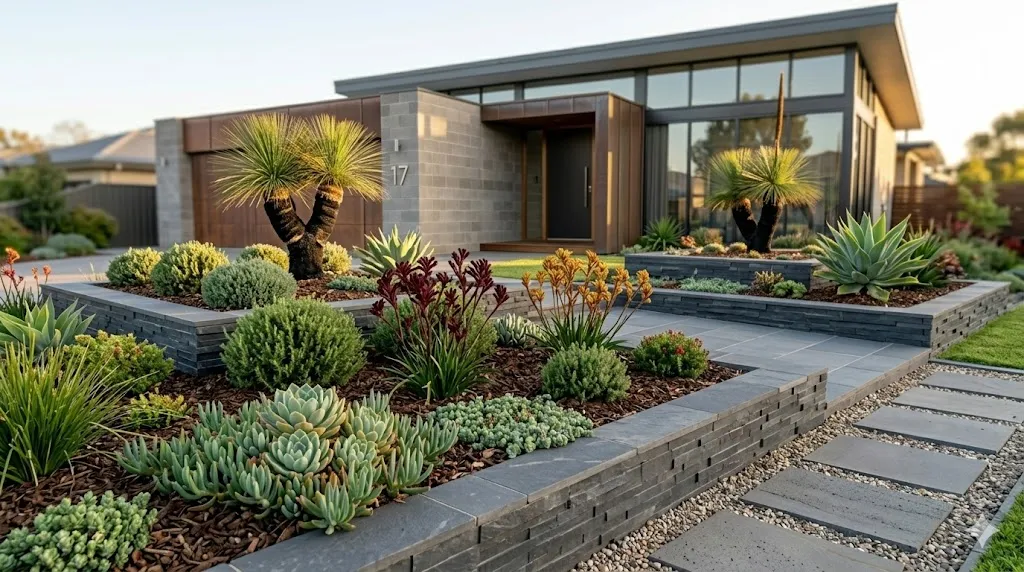 Lush garden beds with native plants and steel edging in Sydney